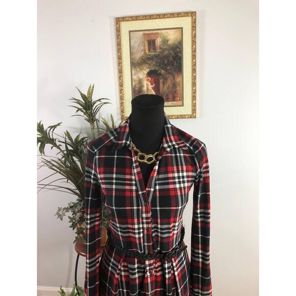 Derek Heart Shirt Dress Women Small Red Black Plaid Long Sleeve Stretch Casual - Picture 2 of 11